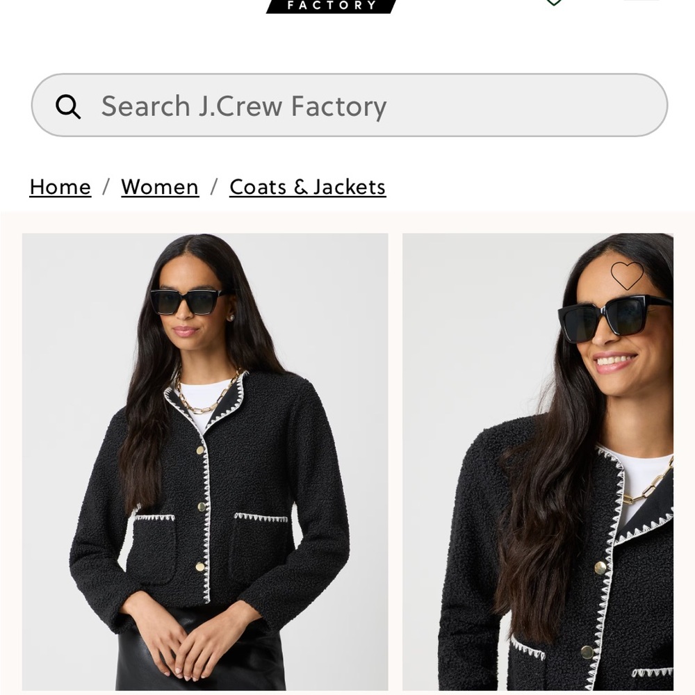 J. Crew Factory Black Sherpa Jacket with White Trim